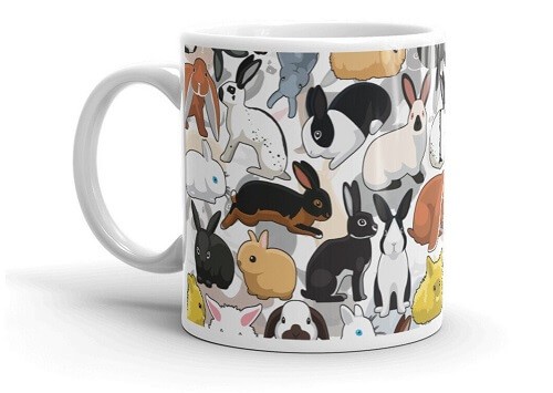 Coffee mug with rabbits